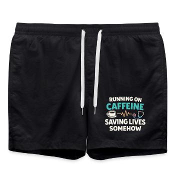 Night Shift Nurse, Tired - Swim Trunks - black - Front - AI Model Male 185 light (185cm)