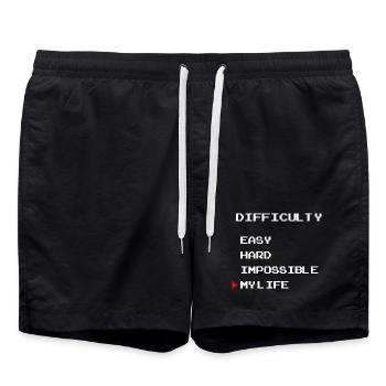 Difficulty: Easy Hard My Life – Gamer Edition - Swim Trunks - black - Front - AI Model Male 185 light (185cm)
