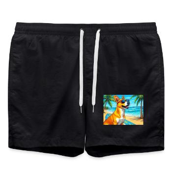 Strandhund mit Surfboard und Sonnenbrille - Badeshorts - Schwarz - Vorne - AI Model Male 185 light (185cm)