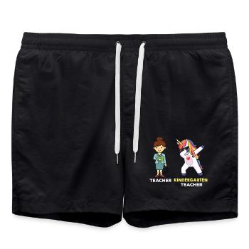 Enseignante de maternelle qui tappe la licorne - Short de bain - noir - Devant - AI Model Male 185 light (185cm)