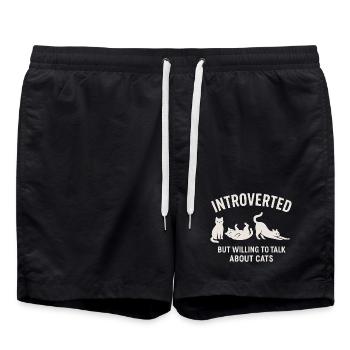 Chats Introverti parle de la chemise des chats - Short de bain - noir - Devant - AI Model Male 185 light (185cm)