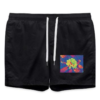 Neon Bloom Psychedelische Blume - Badeshorts - Schwarz - Vorne - AI Model Male 185 light (185cm)