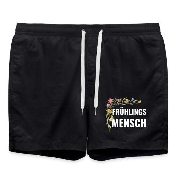 Frühlingsmensch – Blumen Statement - Badeshorts - Schwarz - Vorne - AI Model Male 185 light (185cm)
