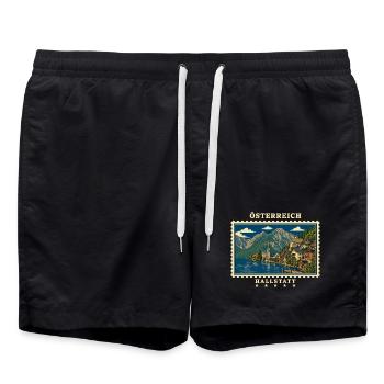 Österreich Hallstatt Vintage Reisemarke - Badeshorts - Schwarz - Vorne - AI Model Male 185 light (185cm)
