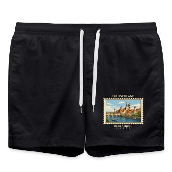 Deutschland Regensburg Vintage Reisemarke - Badeshorts - Schwarz - Vorne - AI Model Male 185 light (185cm)