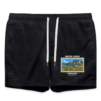 Vereinigte Staaten Boulder Vintage Reisemarke - Badeshorts - Schwarz - Vorne - AI Model Male 185 light (185cm)