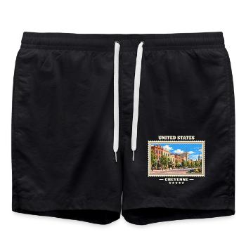 Vereinigte Staaten Cheyenne Vintage Reisemarke - Badeshorts - Schwarz - Vorne - AI Model Male 185 light (185cm)