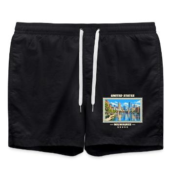 Vereinigte Staaten Milwaukee Vintage Reisemarke - Badeshorts - Schwarz - Vorne - AI Model Male 185 light (185cm)