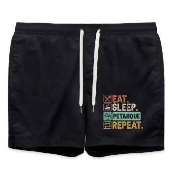 Essen Schlafen Boule Wiederholen – Pétanque - Badeshorts - Schwarz - Vorne - AI Model Male 185 light (185cm)