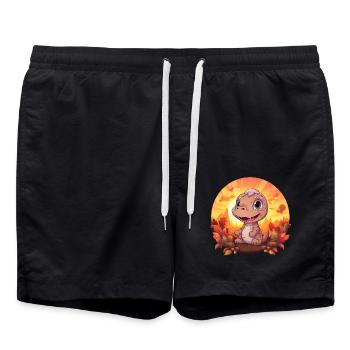 Autumn Dino Trex Dinosaur Foliage Autumn Sunset - Swim Trunks - black - Front - AI Model Male 185 light (185cm)