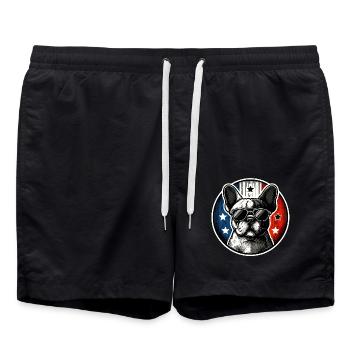 French Bulldog Frenchie with Sunglasses - Swim Trunks - black - Front - AI Model Male 185 light (185cm)