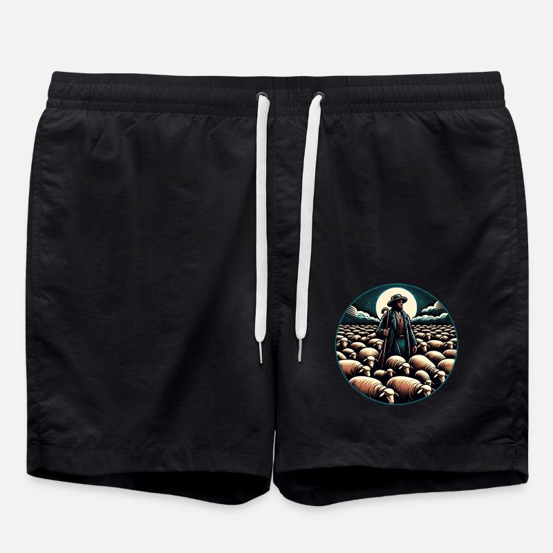 Shepherds and flock of sheep - Swim Trunks - black