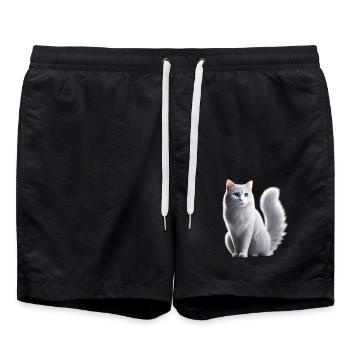 Chat Blanc Yeux Bleus - Short de bain - noir - Devant - AI Model Male 185 light (185cm)