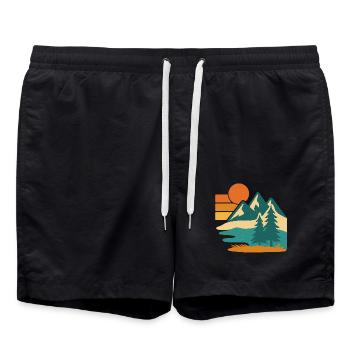 Wild Pines – Retro Forest Vibes - Badeshorts - Schwarz - Vorne - AI Model Male 185 light (185cm)