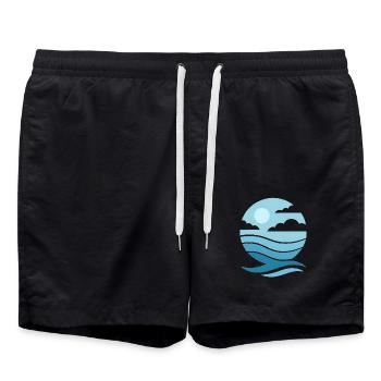 Blue Horizon – Retro Lake Dream - Badeshorts - Schwarz - Vorne - AI Model Male 185 light (185cm)