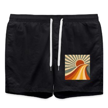 Sonnenpfad ins Retro-Land - Badeshorts - Schwarz - Vorne - AI Model Male 185 light (185cm)