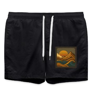 Goldene Freiheit im Retro-Gebirge - Badeshorts - Schwarz - Vorne - AI Model Male 185 light (185cm)