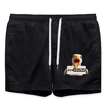 SUBKULTUR Möwe mit Schild - Badeshorts - Schwarz - Vorne - AI Model Male 185 light (185cm)
