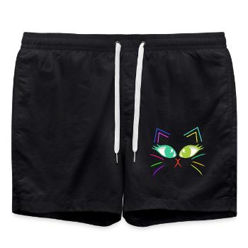 Cats Cat Cat Face Retro 80s 90s - Swim Trunks - black - Front - AI Model Male 185 light (185cm)