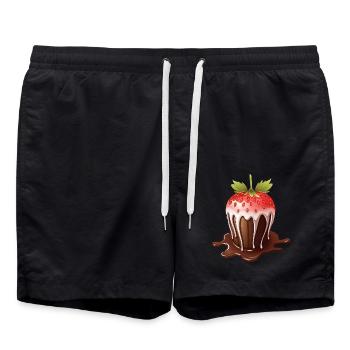 Whimsical Chocolate Strawberry Fusion Design - Swim Trunks - black - Front - AI Model Male 185 light (185cm)