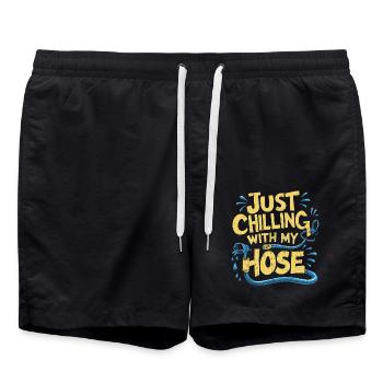 Entspannt im Garten mit Humor - Badeshorts - Schwarz - Vorne - AI Model Male 185 light (185cm)