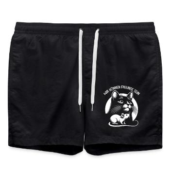 Katze und Maus in Freundschaft Frieden und Liebe - Badeshorts - Schwarz - Vorne - AI Model Male 185 light (185cm)