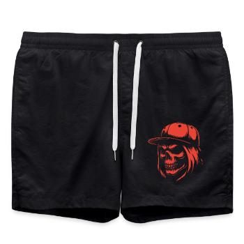 Cool skull with long hair and baseball cap - Swim Trunks - black - Front - AI Model Male 185 light (185cm)