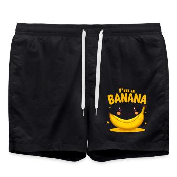 I'm a Banana Aufkleber Faschingskostüm Karneval - Badeshorts - Schwarz - Vorne - AI Model Male 185 light (185cm)