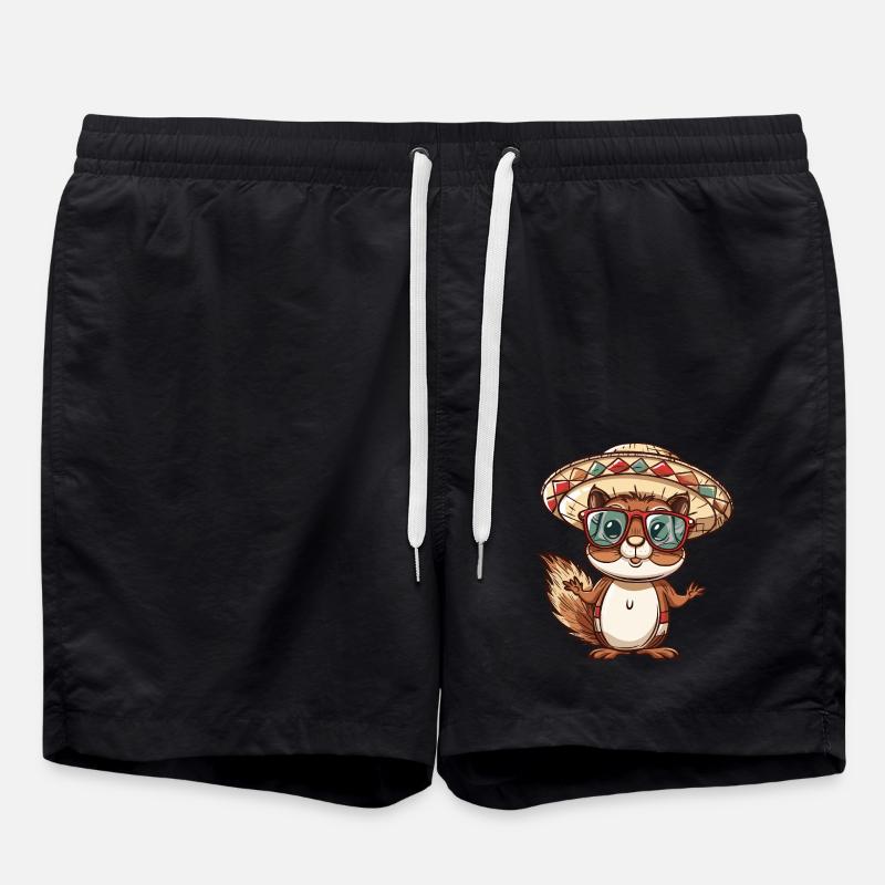 Squirrel Comic Funny Sombrero - Swim Trunks - black