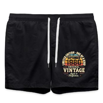 September 1980 Gift 1980 Vintage September 1980 - Swim Trunks - black - Front - AI Model Male 185 light (185cm)