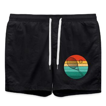Retro Tennisschläger Tennis Tennisball Sport - Badeshorts - Schwarz - Vorne - AI Model Male 185 light (185cm)