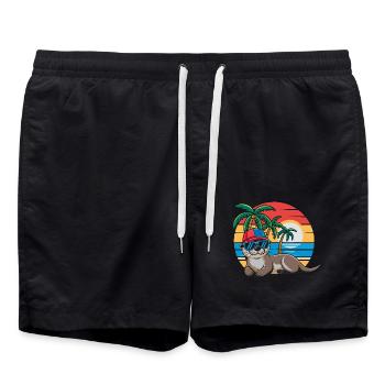 Loutre avec lunettes de soleil et casquette de baseball sur la plage - Short de bain - noir - Devant - AI Model Male 185 light (185cm)