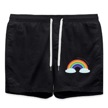 Spruch Regenbogen I believe in rainbows - Badeshorts - Schwarz - Vorne - AI Model Male 185 light (185cm)