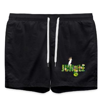 Dschungel Typografie mit Kakadu,Riesentukan & Affe - Badeshorts - Schwarz - Vorne - AI Model Male 185 light (185cm)