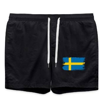 Sweden Flag Brush Tee - Swim Trunks - black - Front - AI Model Male 185 light (185cm)