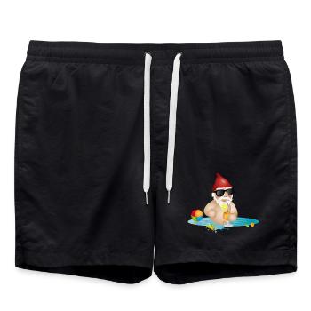 Gartenzwerg im Swimmingpool oder Meer und Getränk - Badeshorts - Schwarz - Vorne - AI Model Male 185 light (185cm)