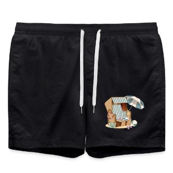 beautiful beach basket on the beach with accessories - Swim Trunks - black - Front - AI Model Male 185 light (185cm)