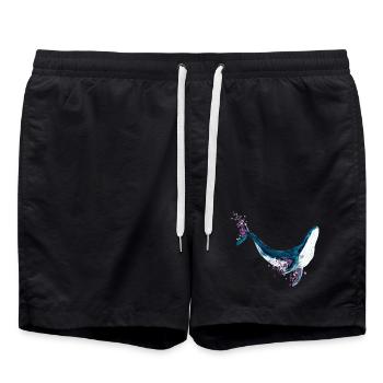 Chemise aquarelle florale Blue Whale - Short de bain - noir - Devant - AI Model Male 185 light (185cm)