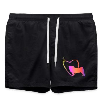 Pug with heart - Swim Trunks - black - Front - AI Model Male 185 light (185cm)
