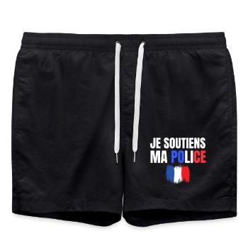 police, policier, gendarme - Short de bain - noir - Devant - AI Model Male 185 light (185cm)