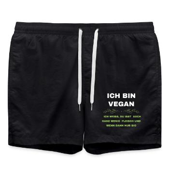 Ich bin vegan - Die Standard-Reaktion darauf - Badeshorts - Schwarz - Vorne - AI Model Male 185 light (185cm)