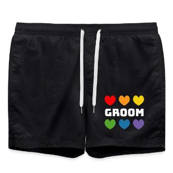 Rainbow Hearts Groom white - Swim Trunks - black - Front - AI Model Male 185 light (185cm)