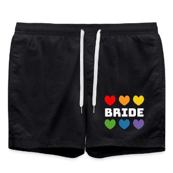 Rainbow heart Bride white - Swim Trunks - black - Front - AI Model Male 185 light (185cm)