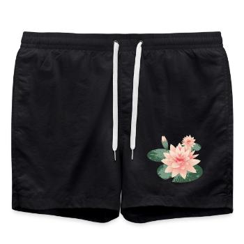 Deux fleurs de nénuphars avec bourgeon dans l’étang aux nénuphars - Short de bain - noir - Devant - AI Model Male 185 light (185cm)