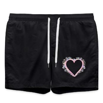 Heart frame in pastel colors and quilling look - Swim Trunks - black - Front - AI Model Male 185 light (185cm)