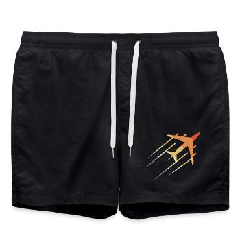 Vintage Airplane Drawing - Swim Trunks - black - Front - AI Model Male 185 light (185cm)