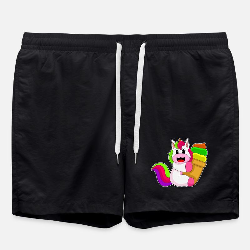 Einhorn Waffeleis - Badeshorts - Schwarz