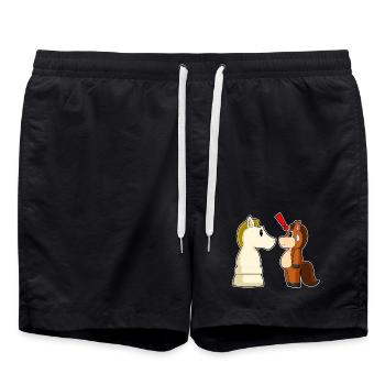 Pferd Schachfigur Springer Schach - Badeshorts - Schwarz - Vorne - AI Model Male 185 light (185cm)