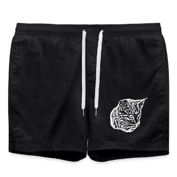 Chat White Silhouette Cadeau Cat Lover - Short de bain - noir - Devant - AI Model Male 185 light (185cm)