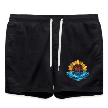 Sunflower, Sea, Sunset, Flowers, Water - Swim Trunks - black - Front - AI Model Male 185 light (185cm)
